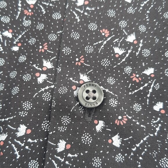 Perry Ellis SZ M Black w/ White & Salmon Print Men's Button Up Cotton Shirt - Picture 9 of 15